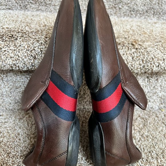 Gucci Men\'s Brown Leather Fabric Stripe Trim Shoes main image 11